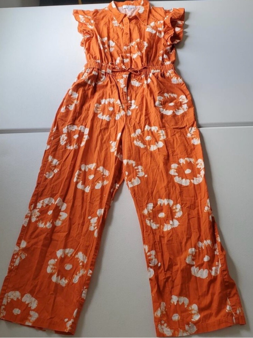 Busayo Collective Orange Floral Tie-Waist Wide-Leg Jumpsuit